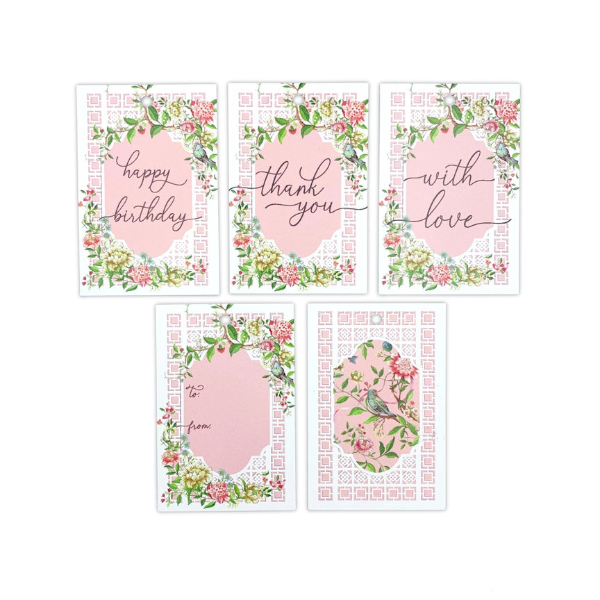 Trianon Chinoiserie Floral Gift Tags Pink - Set of 10