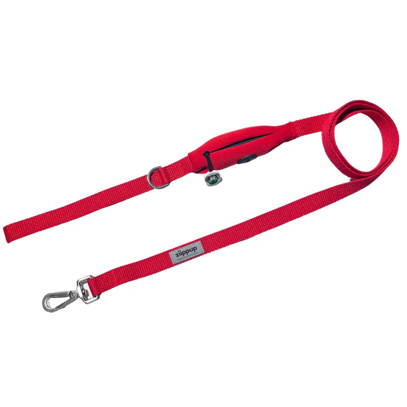 Dog Lead With Poop Bag Holder - Red