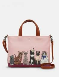 Leather Multiway Grab Bag - Party Cats - Brown