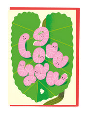 I Love You Worms & Heart Leaf Card