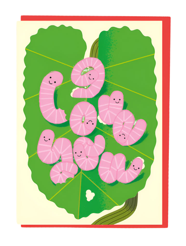 I Love You Worms & Heart Leaf Card