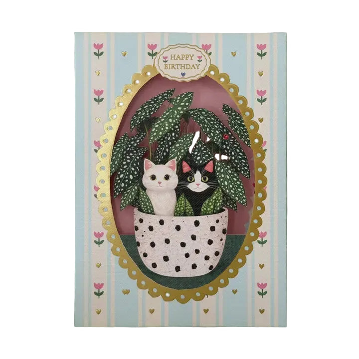 Potted Kitten Birthday Cut Art Card