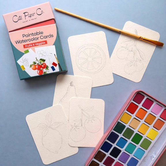 Paintable Watercolour Card Deck - Fruits & Veggies