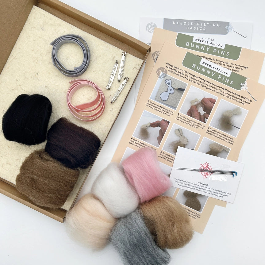 Needle Felting Kit - Bunny Pins