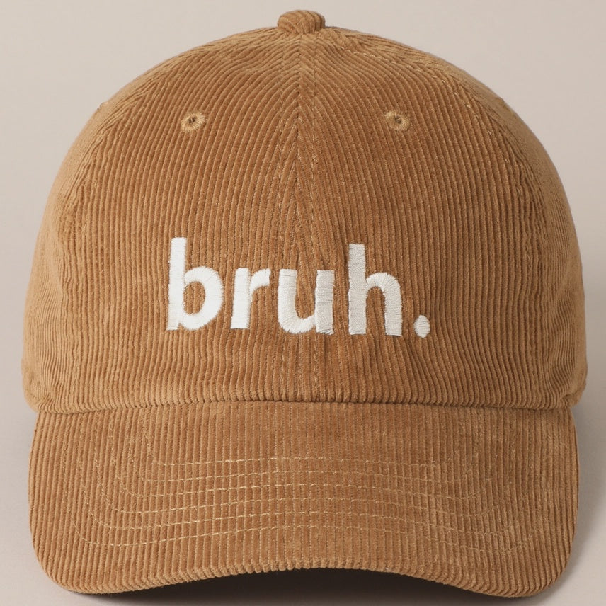 Embroidered Baseball Cap Corduroy - Bruh - Tan