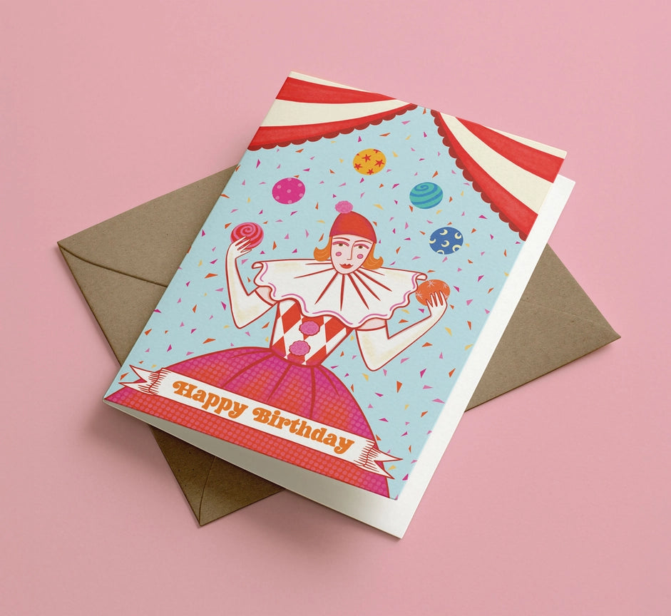 Circus Juggling Pierrot Clown Card