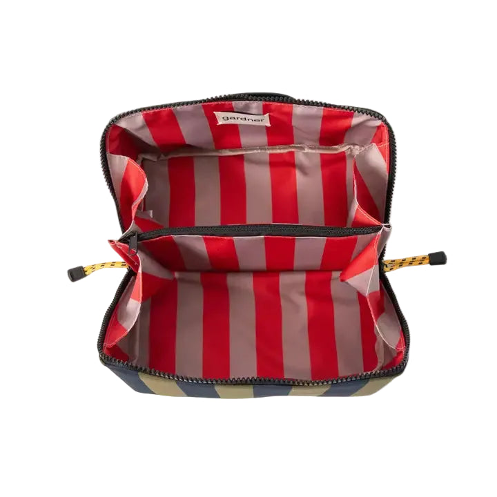 Diagonal Washbag Large - Navy & Khaki Stripe
