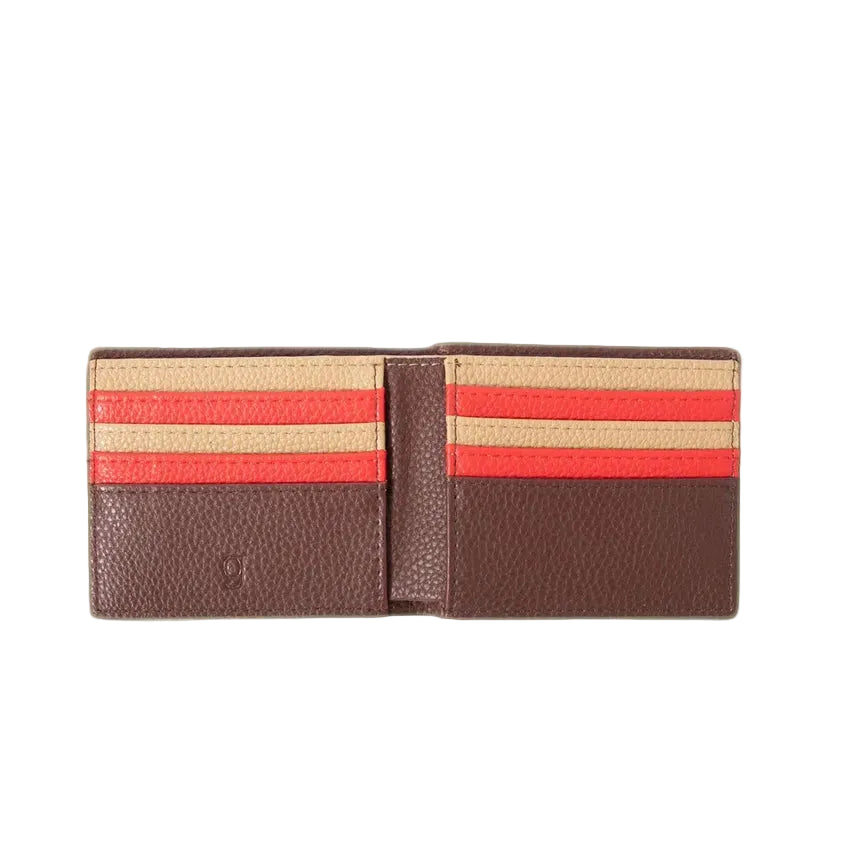 Vegan Leather Billfold Wallet - Navy Khaki Stripe