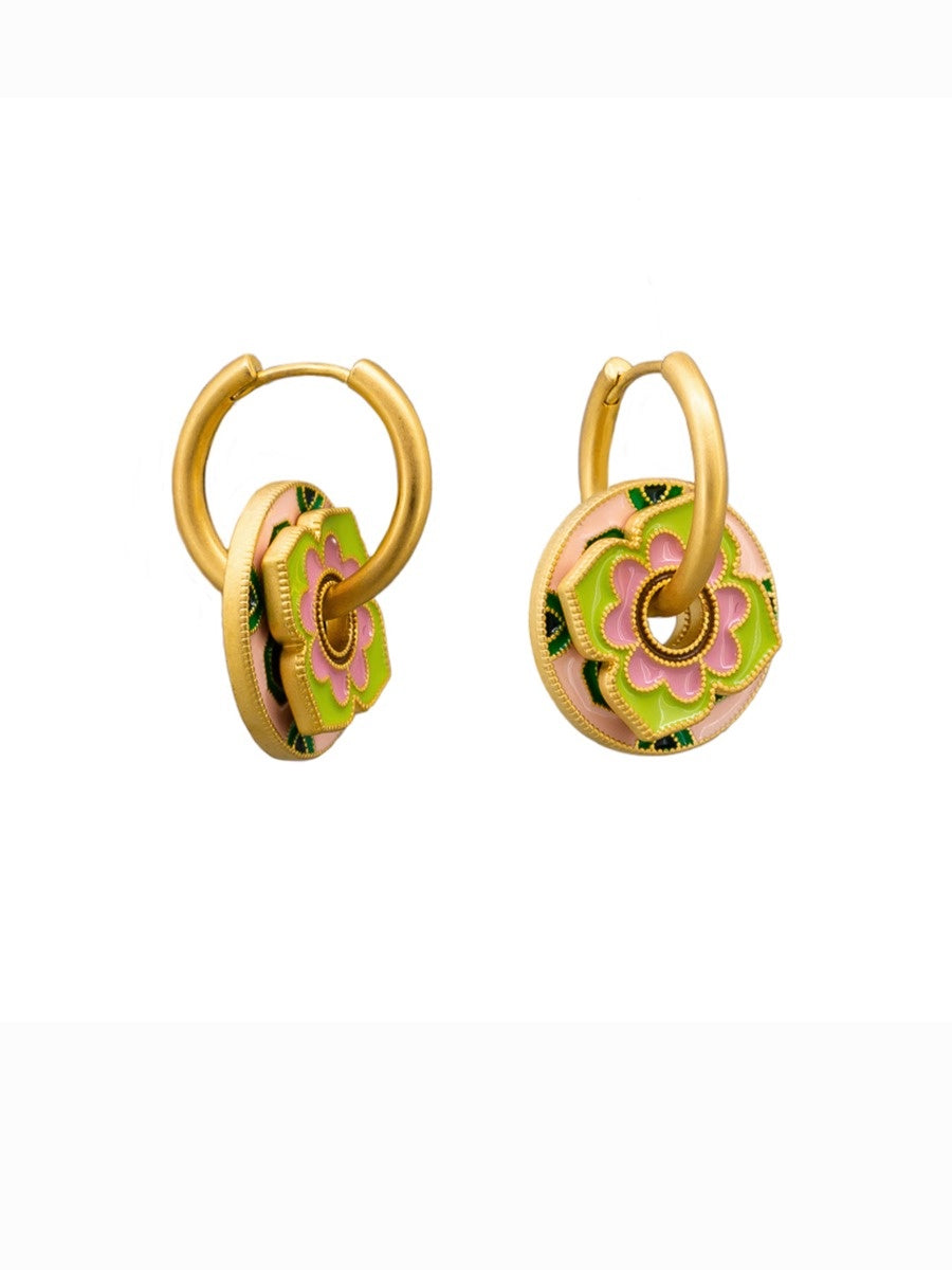 Spinning Colour Flower Huggie Earrings - Gold