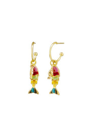 Happy Fish Huggie Earrings - Red