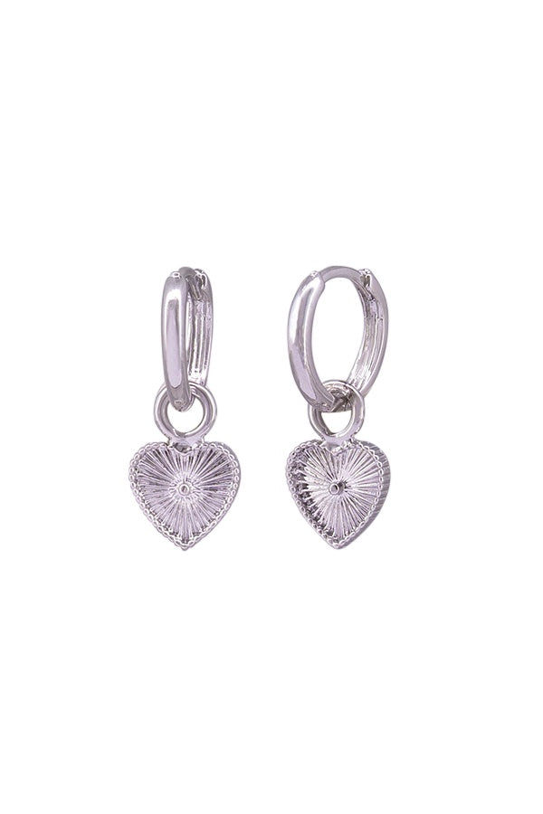 Heart Charm Huggie Earrings - Silver