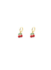 Red Cherry Mini Huggie Earrings - Gold