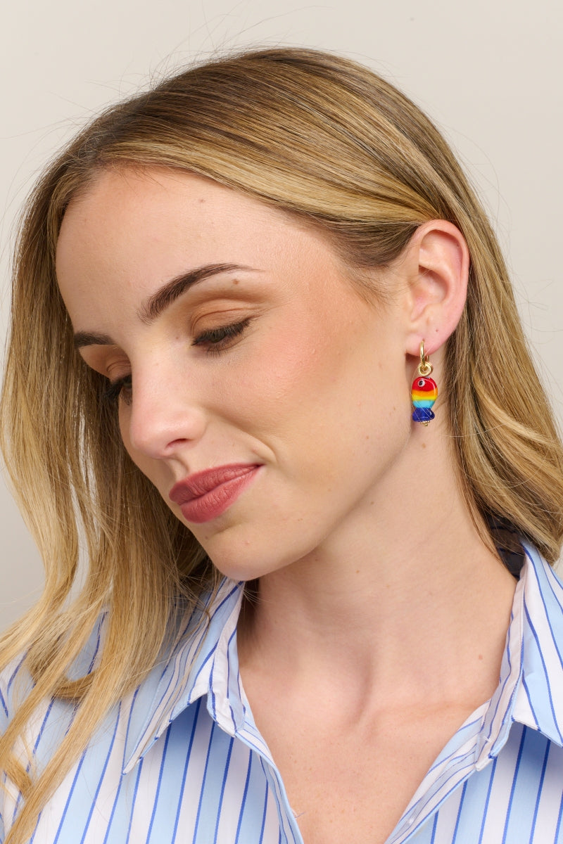 Rainbow Fish Huggie Earrings - Gold