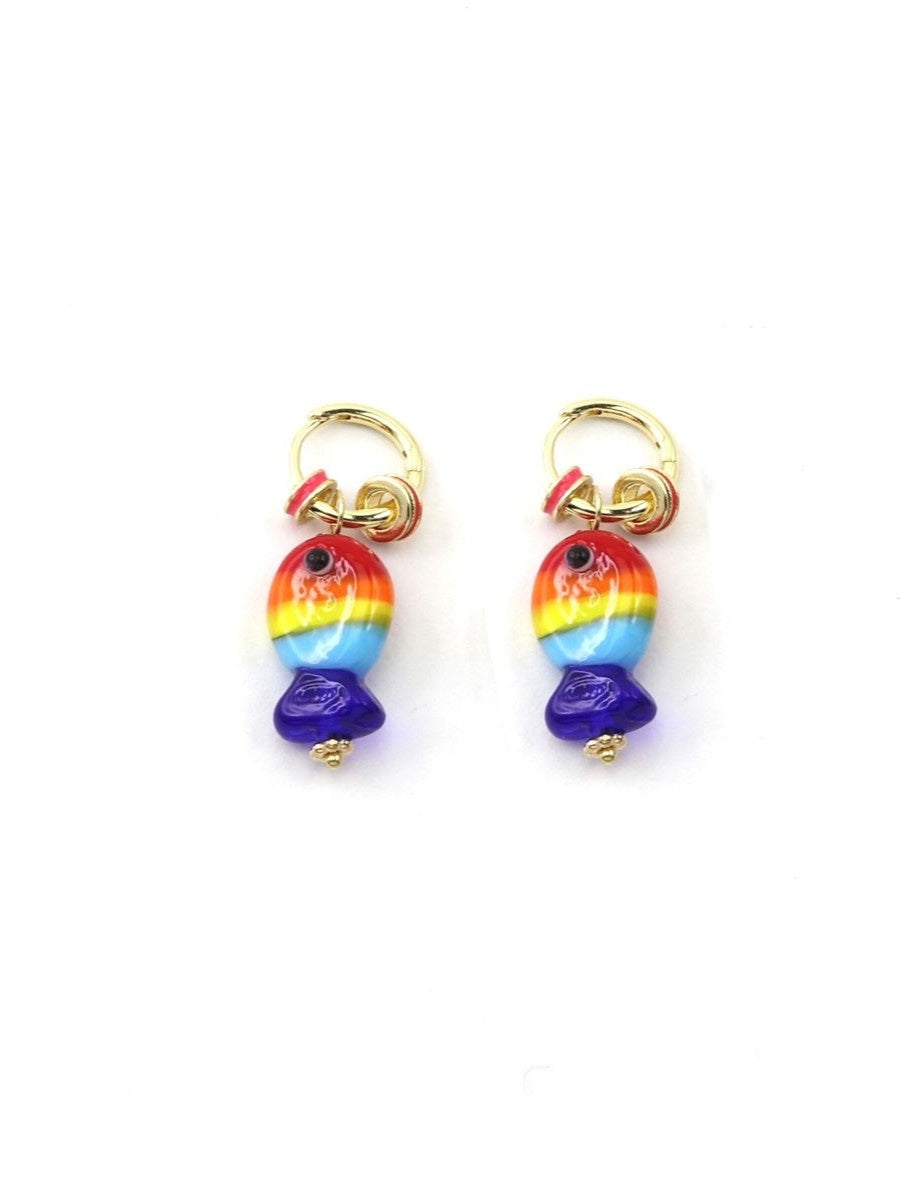 Rainbow Fish Huggie Earrings - Gold