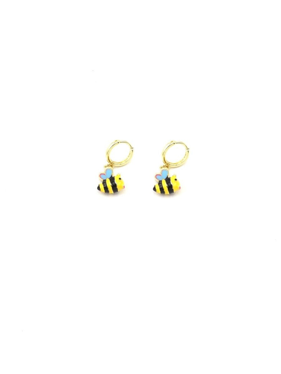 Blue Winged Buzzy Bee Huggie Earrings - Gold