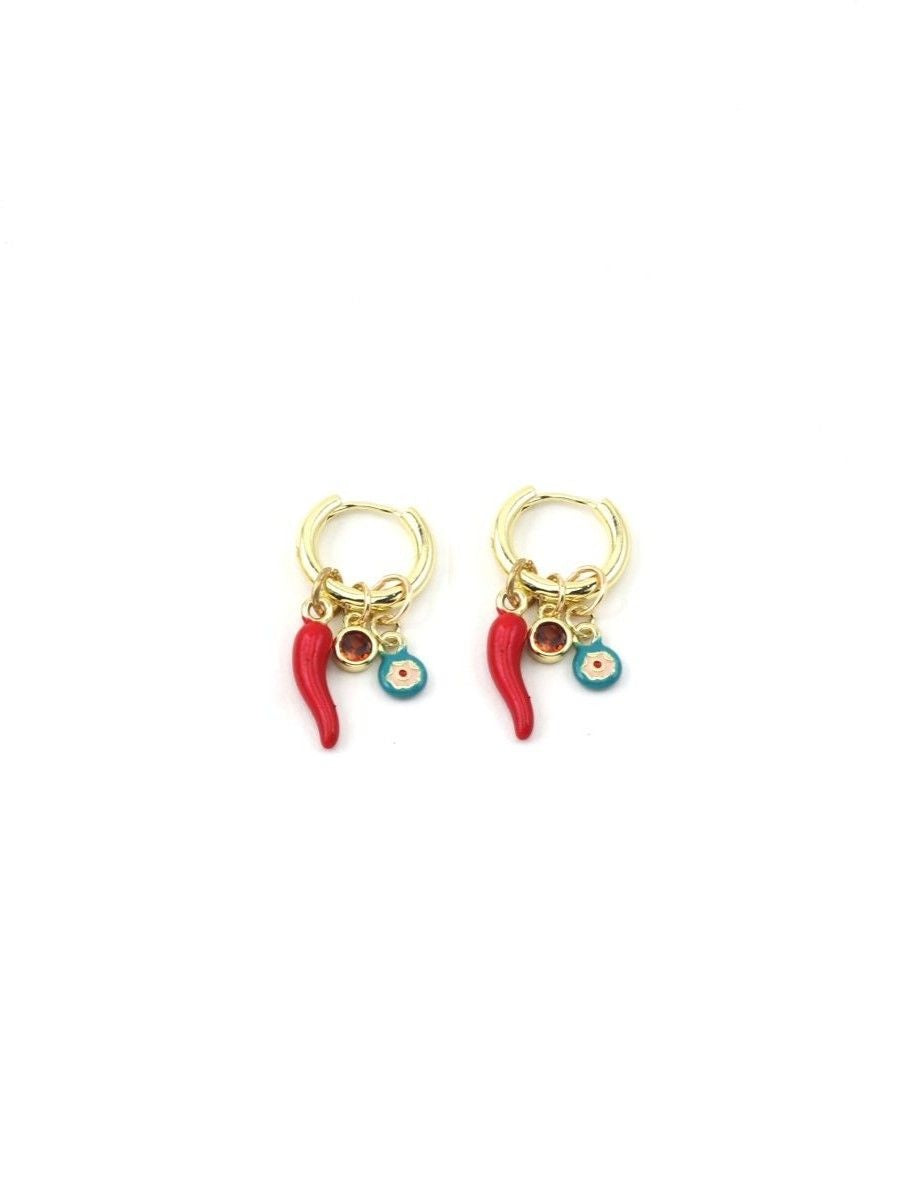 Hot Chilli Charm Huggie Earrings - Gold