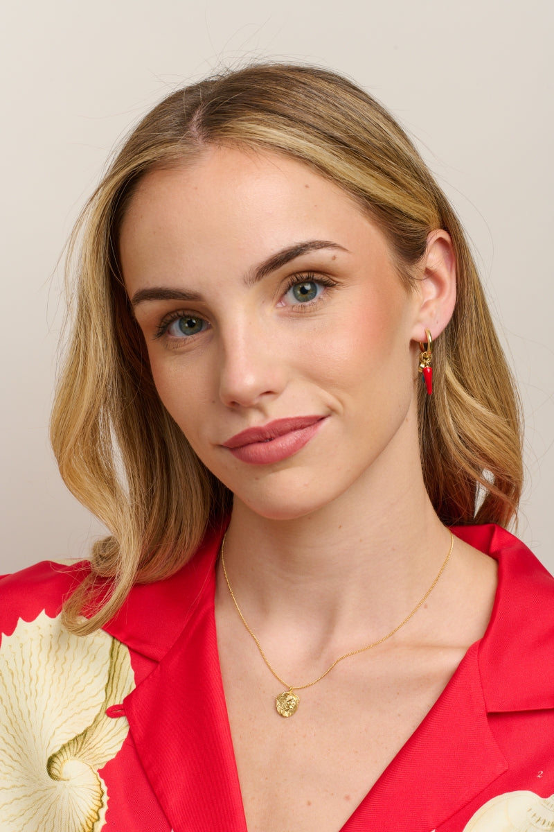 Hot Chilli Charm Huggie Earrings - Gold