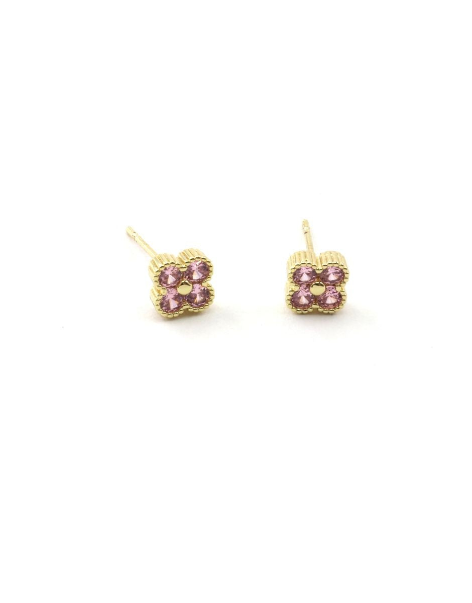 Crystal Clover Stud Earrings - Pink