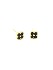 Crystal Clover Stud Earrings - Black