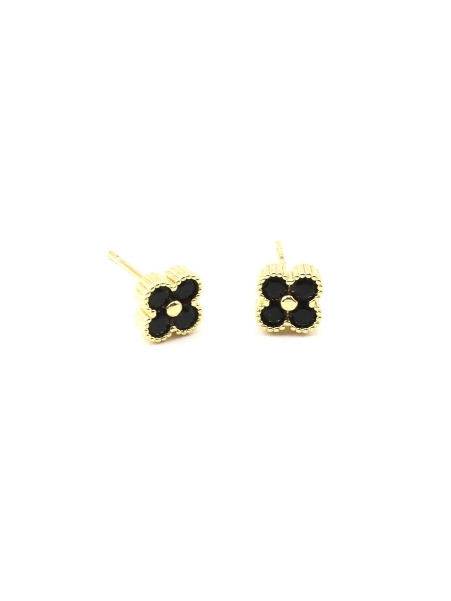 Crystal Clover Stud Earrings - Black