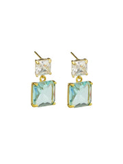 Crystal Drop Stud Earrings, Aqua - Gold