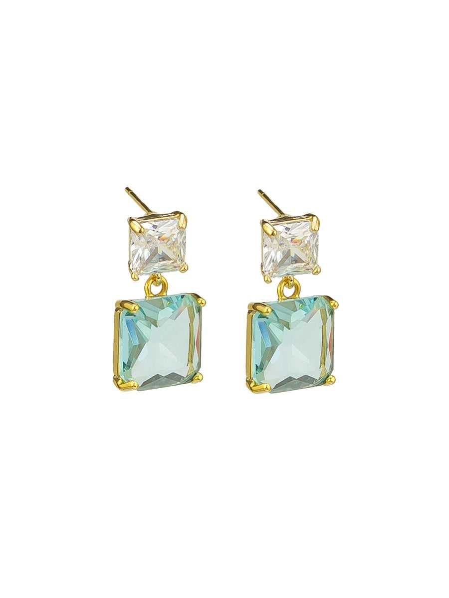 Crystal Drop Stud Earrings, Aqua - Gold
