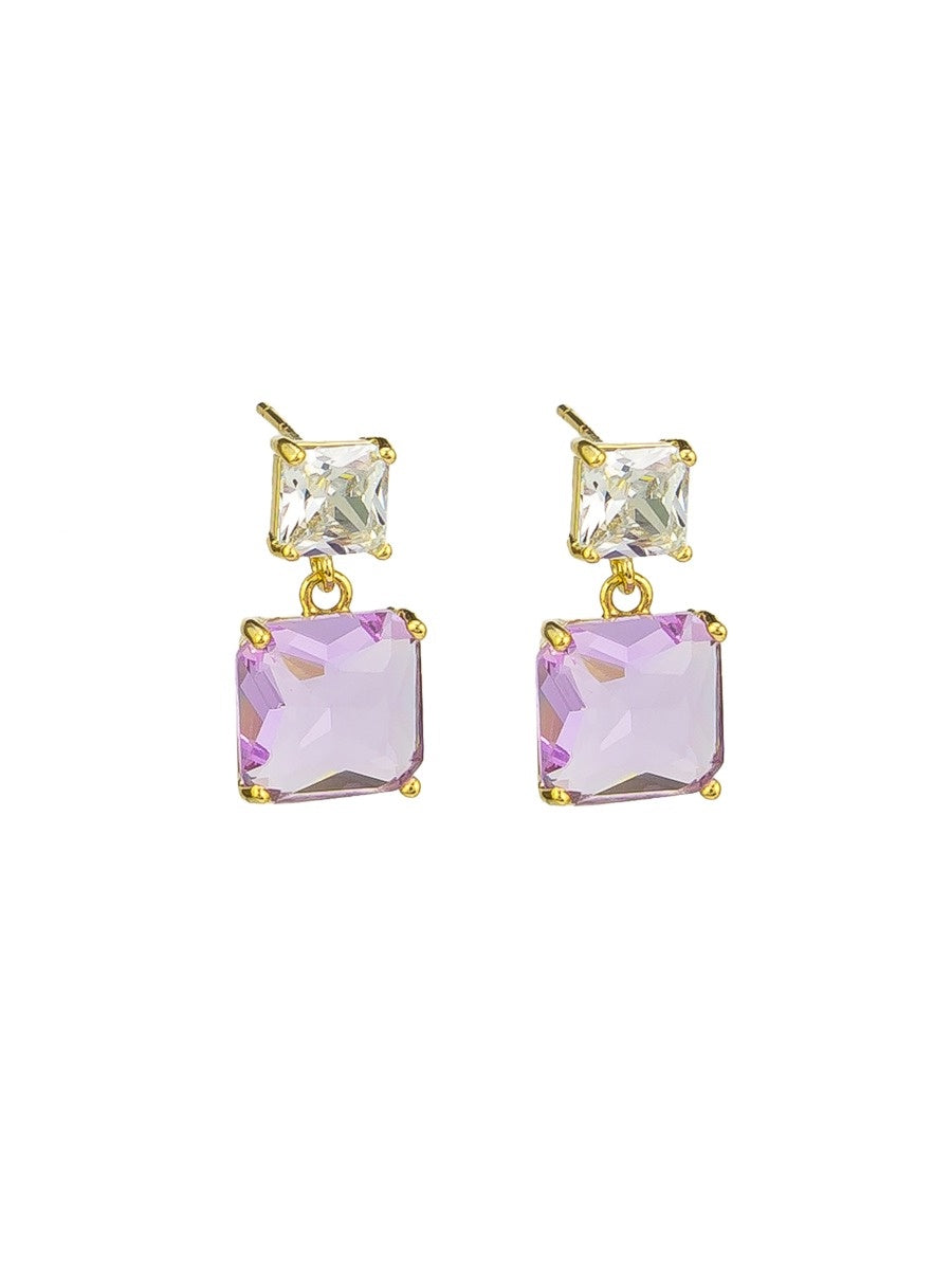 Crystal Drop Stud Earrings, Lilac - Gold