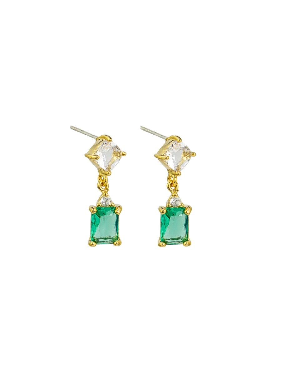 Katie Crystal Drop Stud Earrings, Light Emerald - Gold