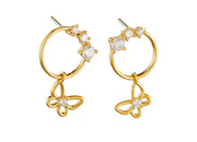 Butterfly on Ring Crystal Drop Stud Earrings - Gold