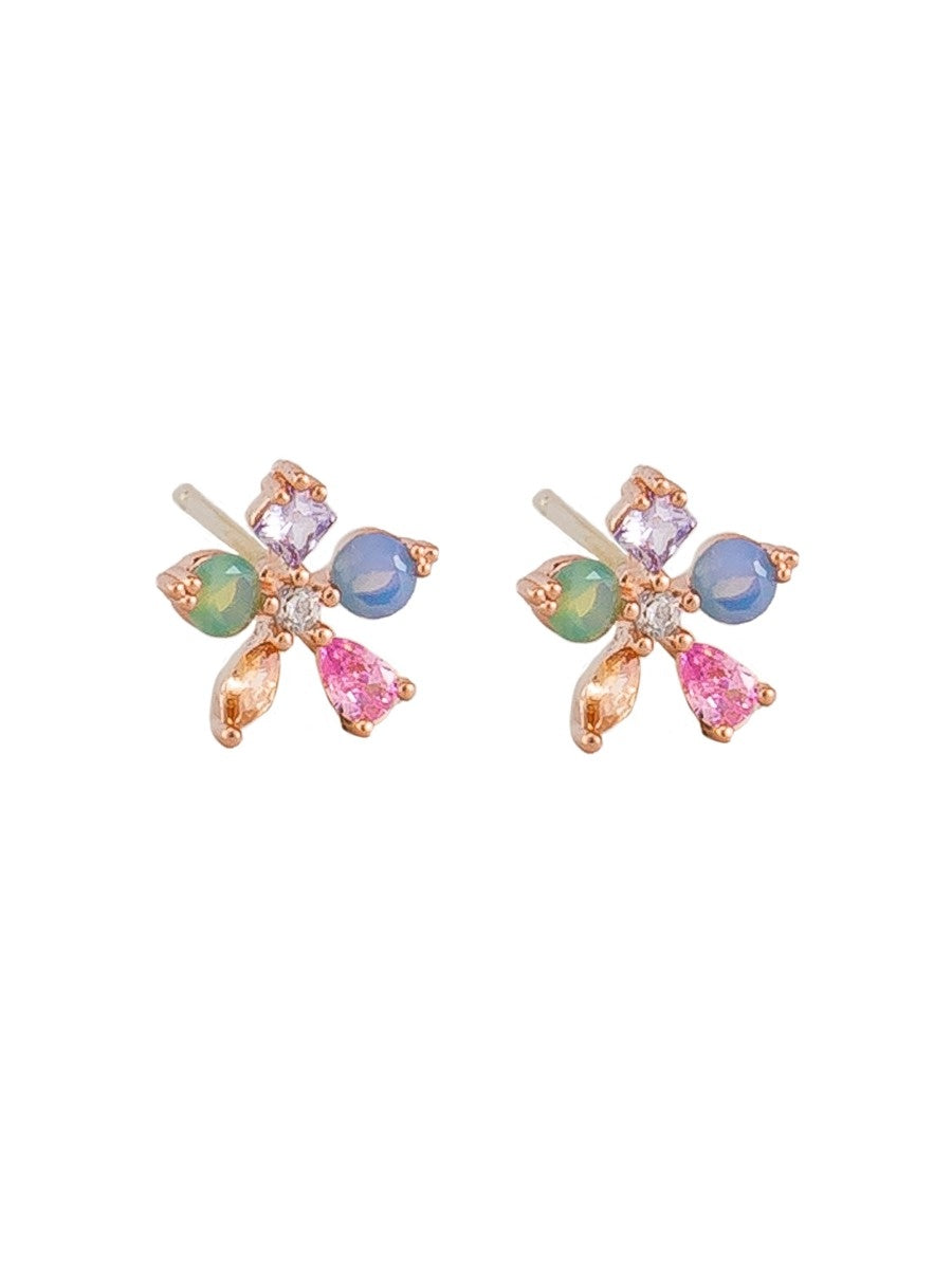 Mini Crystal Flower Stud Earrings, Pastel - Rose Gold