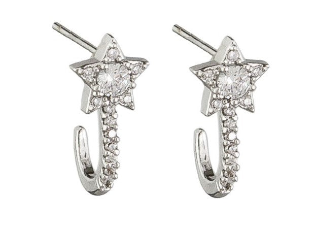 Crystal Shooting Star Earrings - Silver