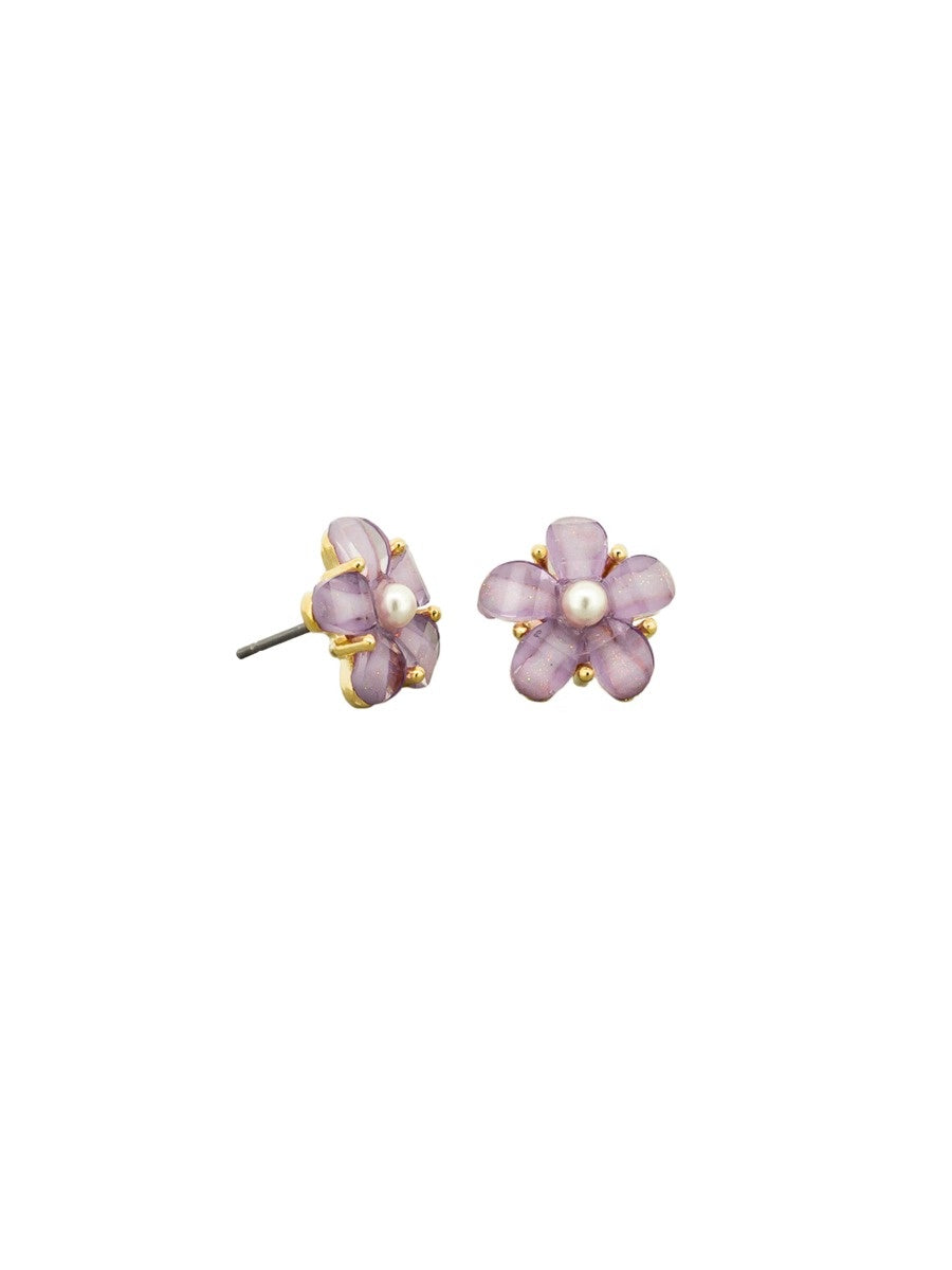 Ocean Flower Stud Earrings, Purple  - Gold