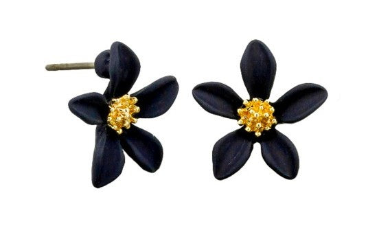Autumn Flower Stud Earrings, Navy - Gold