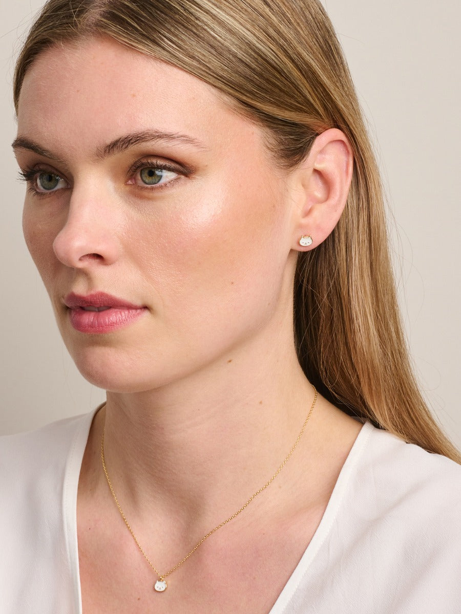 Kitty Cat Necklace - Gold & White