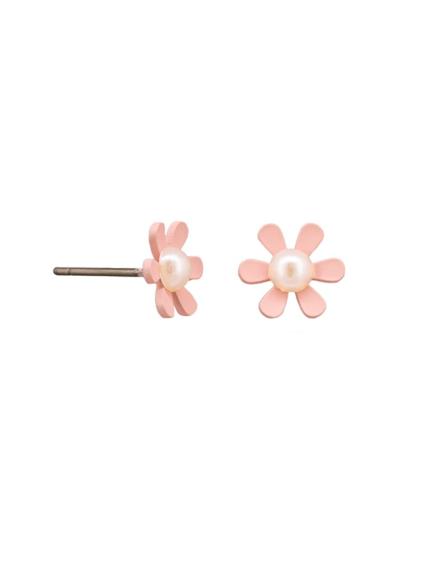 Floortje Stud Earrings, Pink - Silver