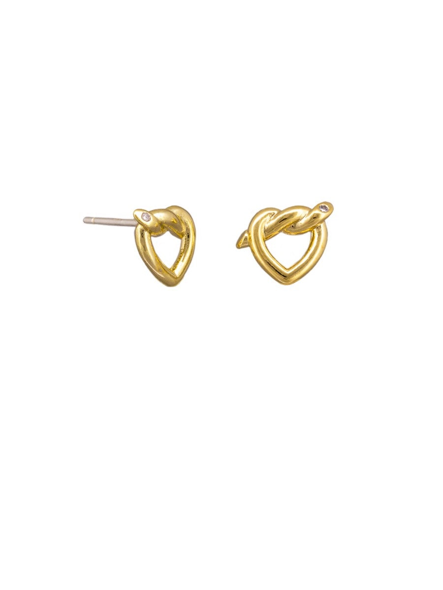 Knotted Heart Stud Earrings - Gold