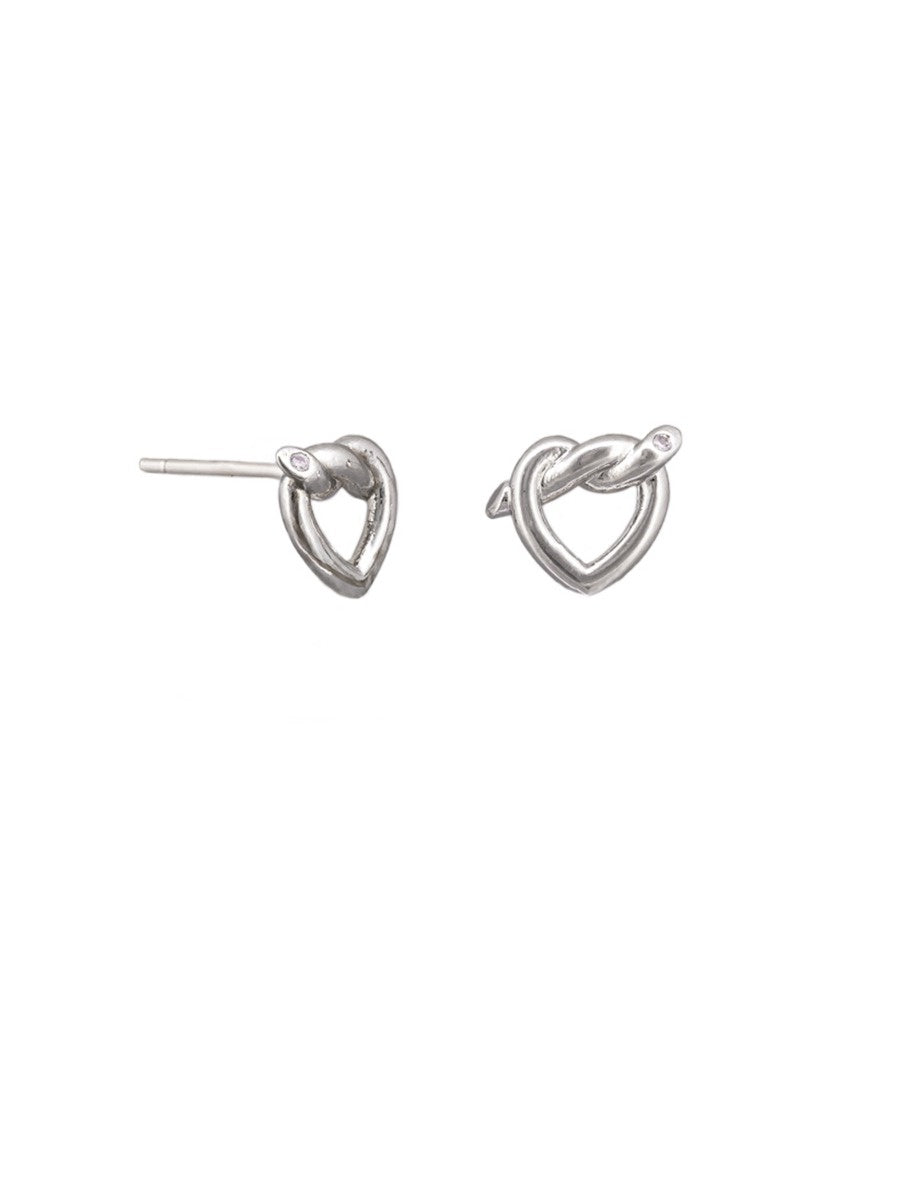 Knotted Heart Stud Earrings - Silver