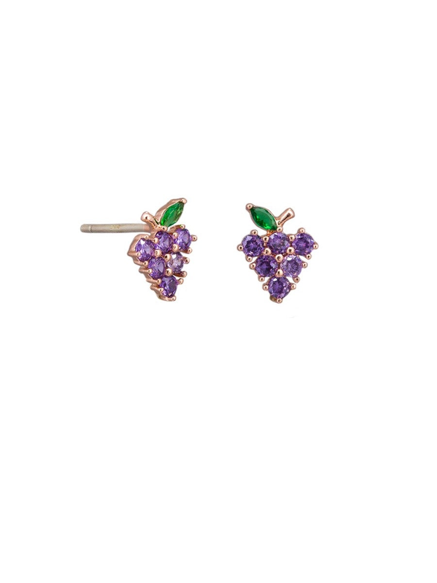 Crystal Grape Stud Earrings - Rose Gold