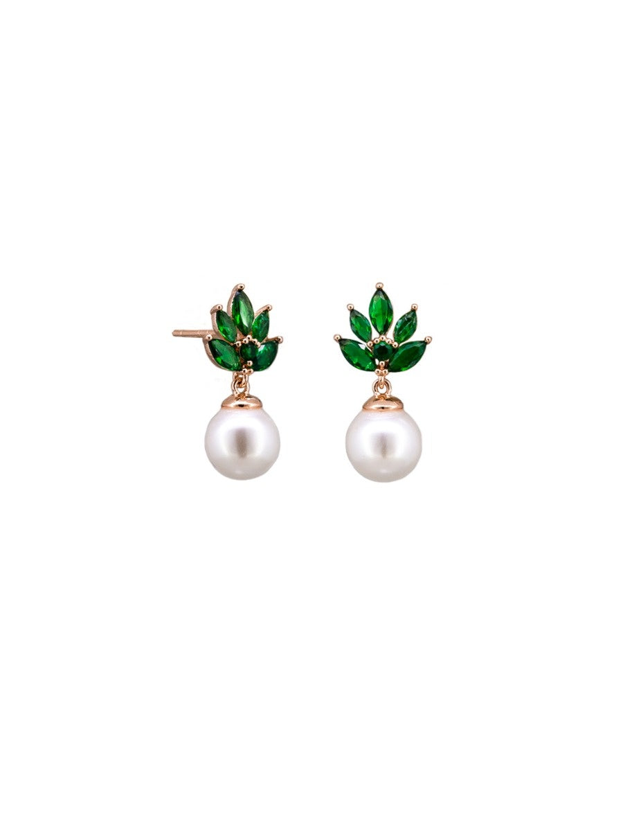 Phoebe Drop Stud Earrings, Emerald - Rose Gold