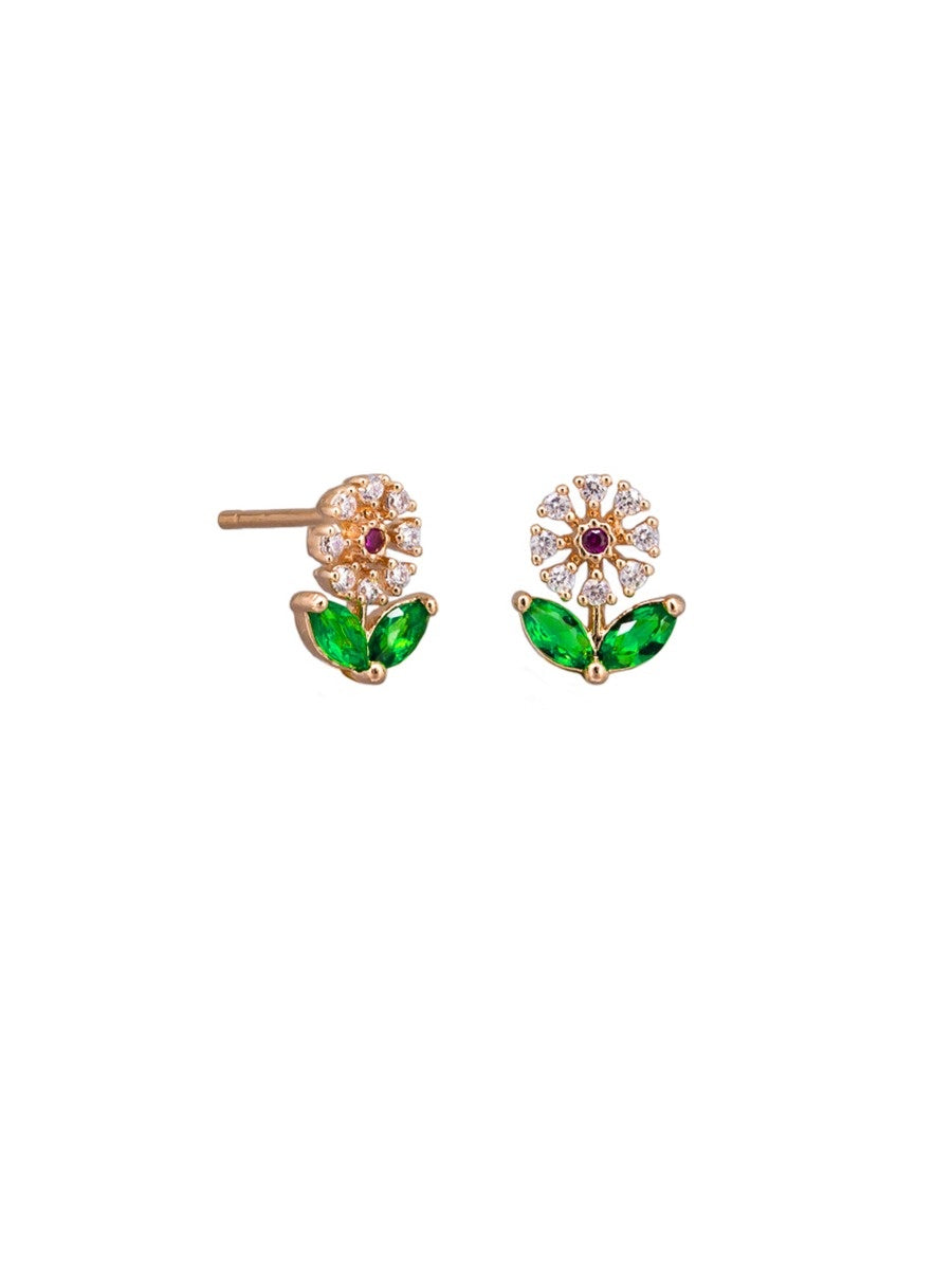 Garden Flower Crystal  Stud Earrings - Rose Gold
