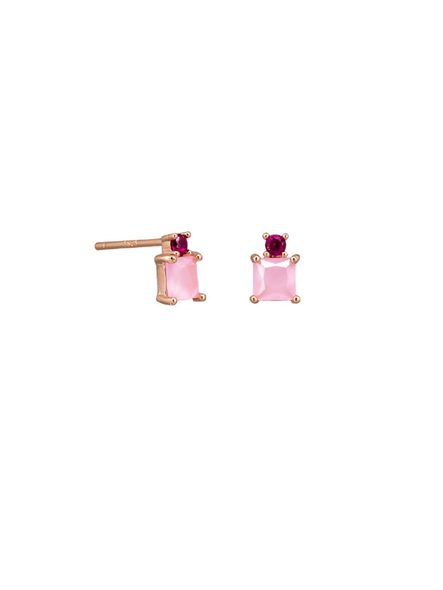 Juno Stud Earrings, Rose Quartz  - Rose Gold