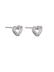 Amor Crystal Heart Studs - Silver
