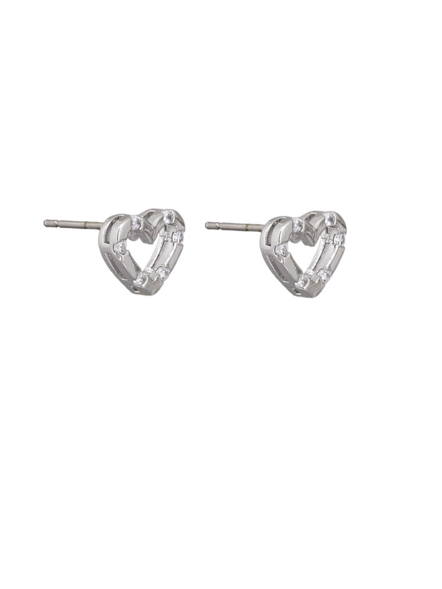 Amor Crystal Heart Studs - Silver