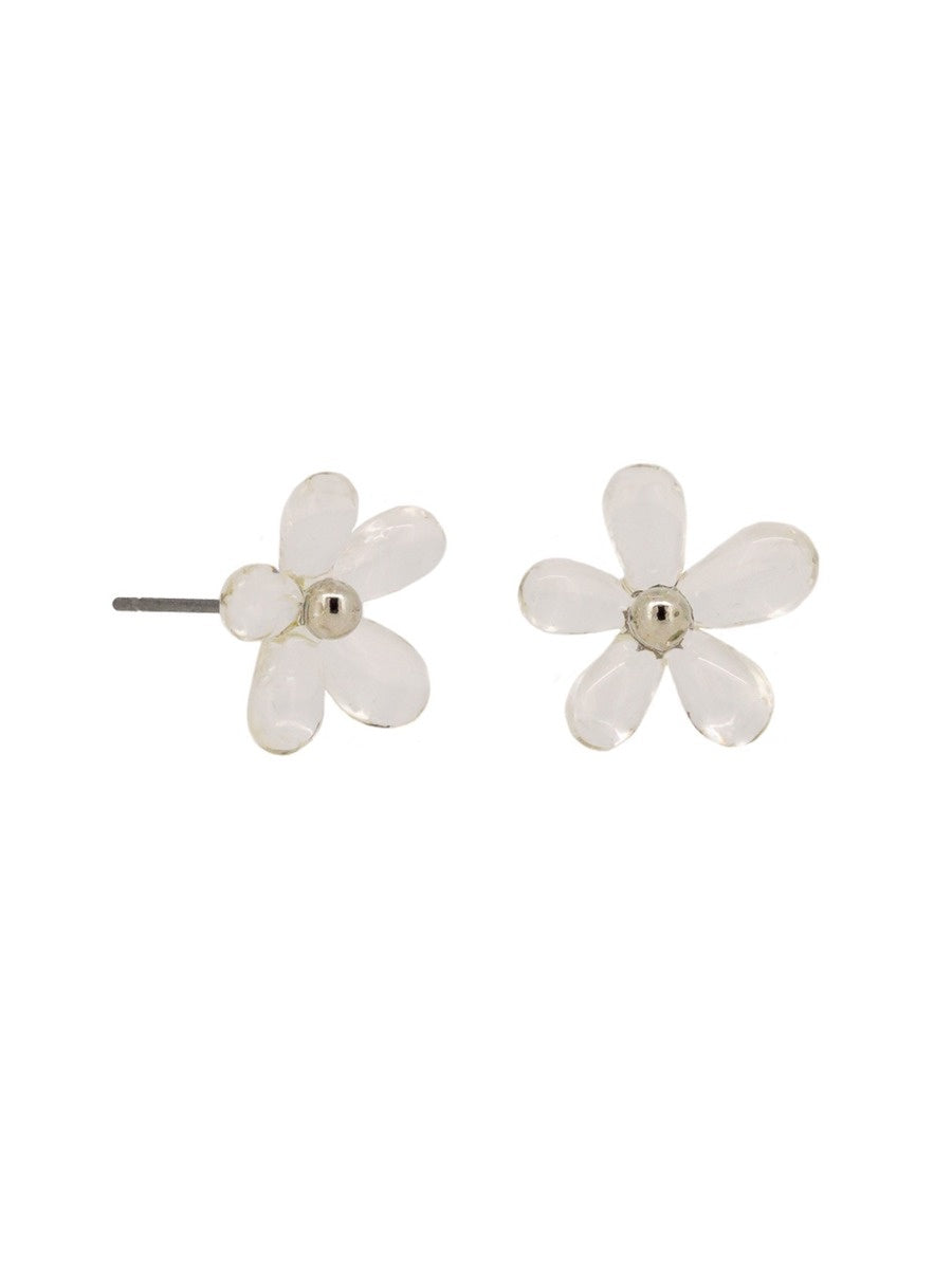 Gail Daisy Stud Earrings, Clear - Silver