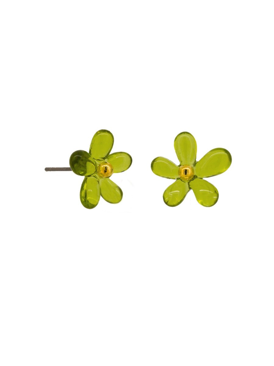 Gail Daisy Stud Earrings, Green - Gold