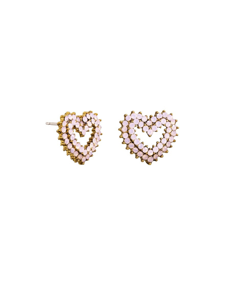 Beating Heart Stud Earrings, Rose Quartz - Gold