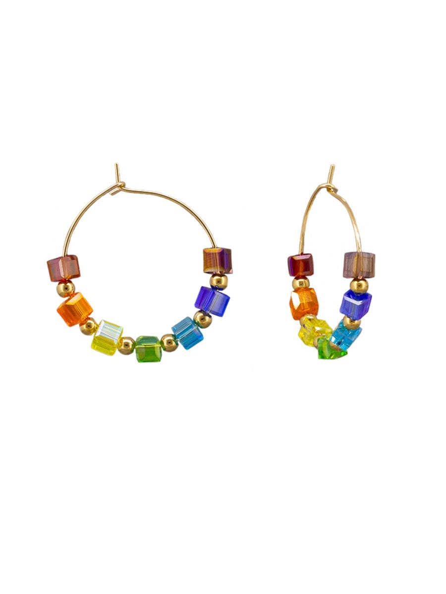Rainbow Square Crystal Hoops