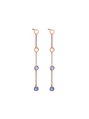 Hanging Crystal Earrings, Blue - Rose Gold