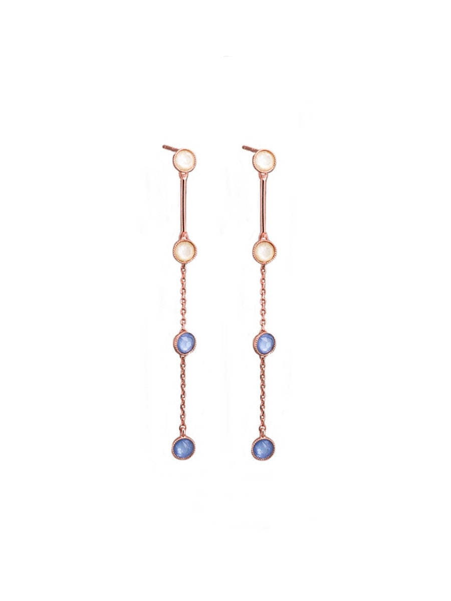 Hanging Crystal Earrings, Blue - Rose Gold
