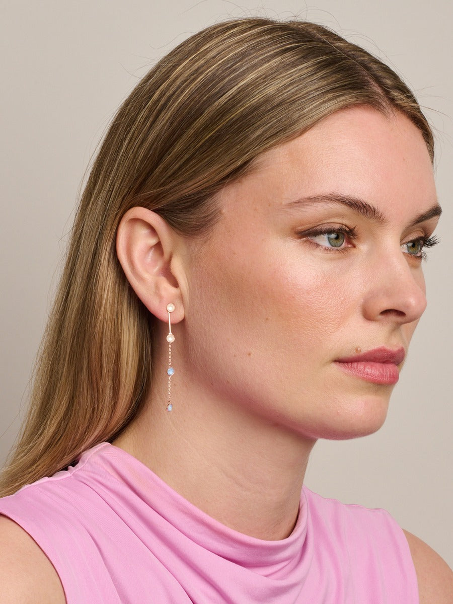 Hanging Crystal Earrings, Blue - Rose Gold
